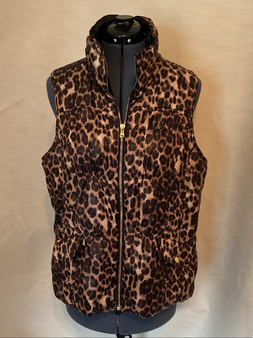 Chico's Leopard Print Puffer Vest - Brown/Black